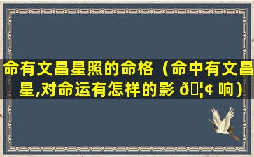 命有文昌星照的命格（命中有文昌星,对命运有怎样的影 🦢 响）